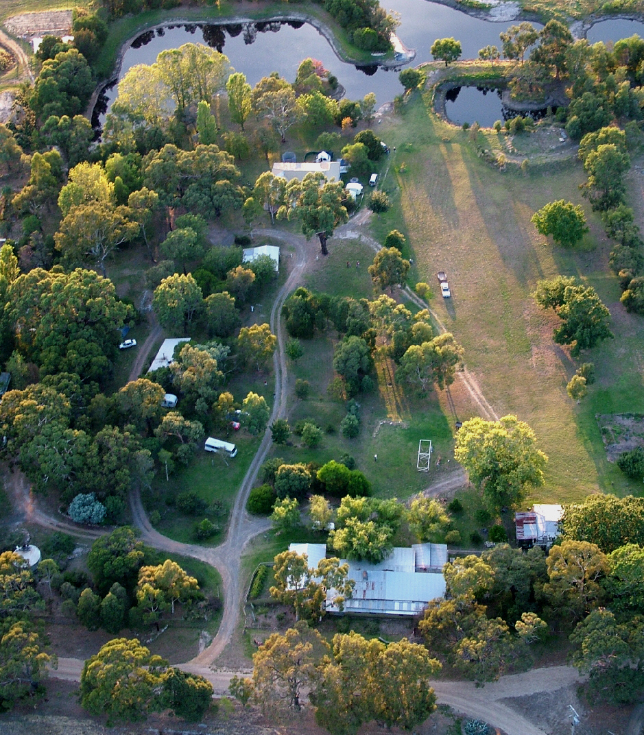 Aerial photo taken from a Hot Air Balloon of Grampians Paradise Camping and Caravan Parkland